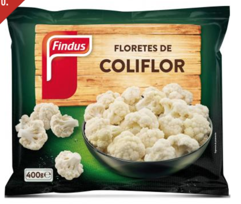 Coliflor con pulpo a la gallega y guisantes en conserva.